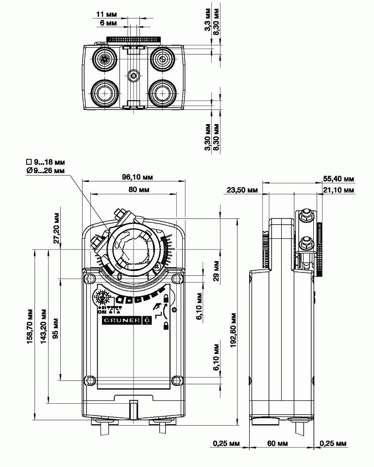 Схемы для Электропривод с возвратной пружиной Gruner 361-024-20