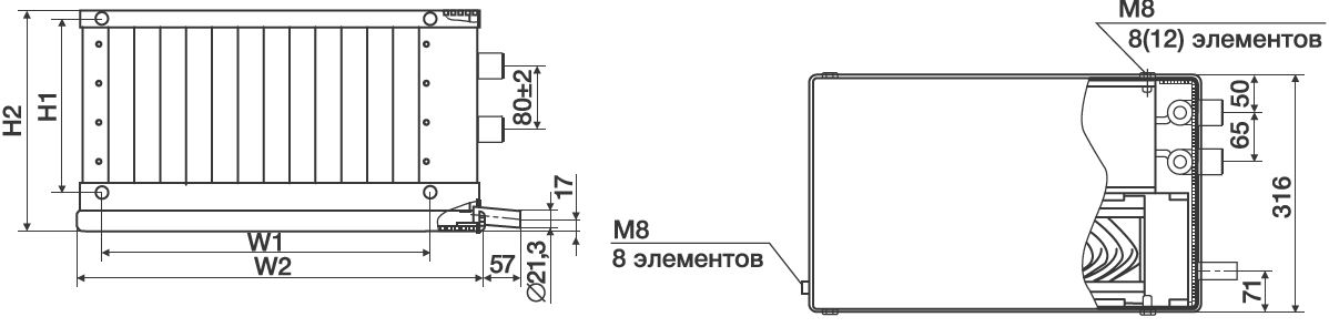Схемы для Фреоновый охладитель для прямоугольных каналов Shuft WHR-R 700*400-3 | НС-0007171
